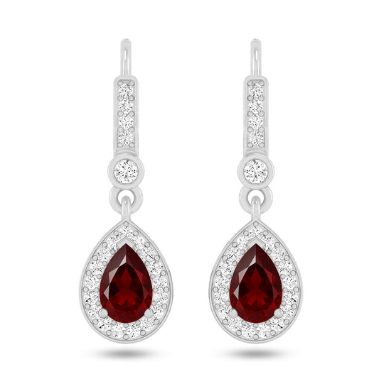 Pear Halo Drop Earrings | 925 Sterling Silver Birthstone Stud Earrings | Diamond Accent Gemstone Earrings | 15 Birthstone Options | Gift for Women