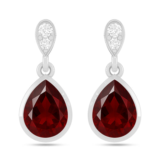 Pear Solitaire Drop Earrings | 925 Sterling Silver Birthstone Stud Earrings | Diamond Accent Gemstone Earrings | 15 Birthstone Options | Gift for Women