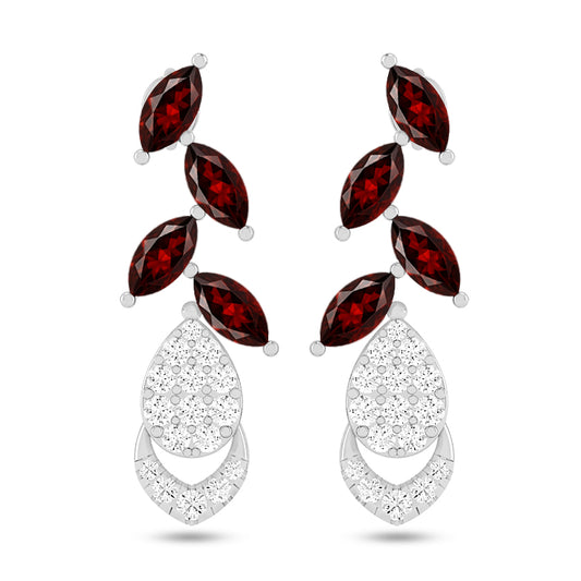 Nature-Inspired Leaf Drop Earrings | 925 Sterling Silver Birthstone Stud Earrings | Diamond Accent Gemstone Earrings | 15 Birthstone Options | Gift for Women