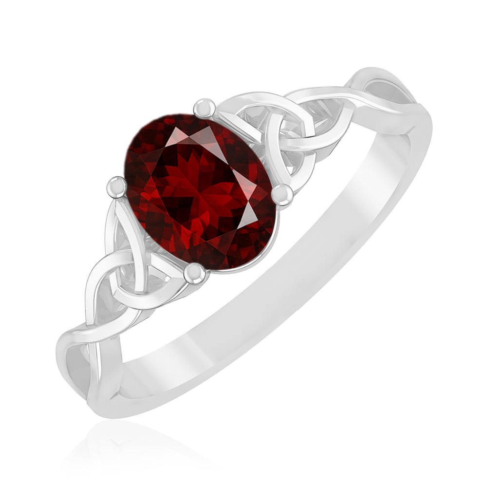 Celtic Knot Oval Solitaire Ring | Sterling Silver Birthstone Ring | Genuine Gemstone Studded Ring | Personalized Promise Ring | Gift for Her