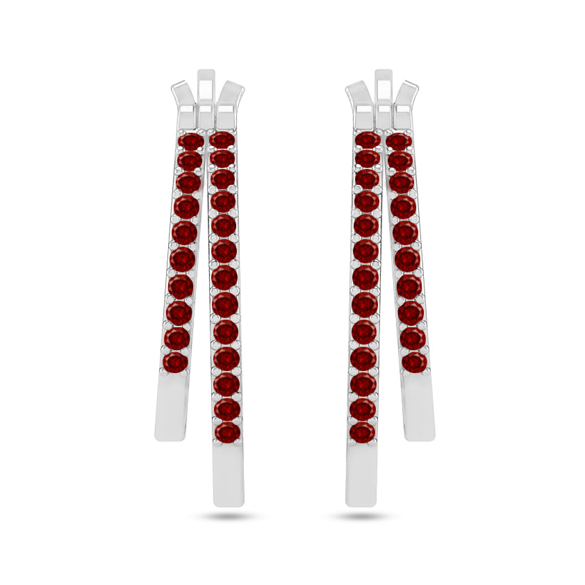 Double Row Hoop Earrings | 925 Sterling Silver Birthstone Stud Earrings | Diamond Accent Gemstone Earrings | 15 Birthstone Options | Gift for Women