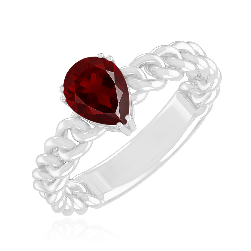 Chain Link Solitaire Ring | Sterling Silver Birthstone Ring | Genuine Gemstone Studded Ring | Personalized Promise Ring | Gift for Her