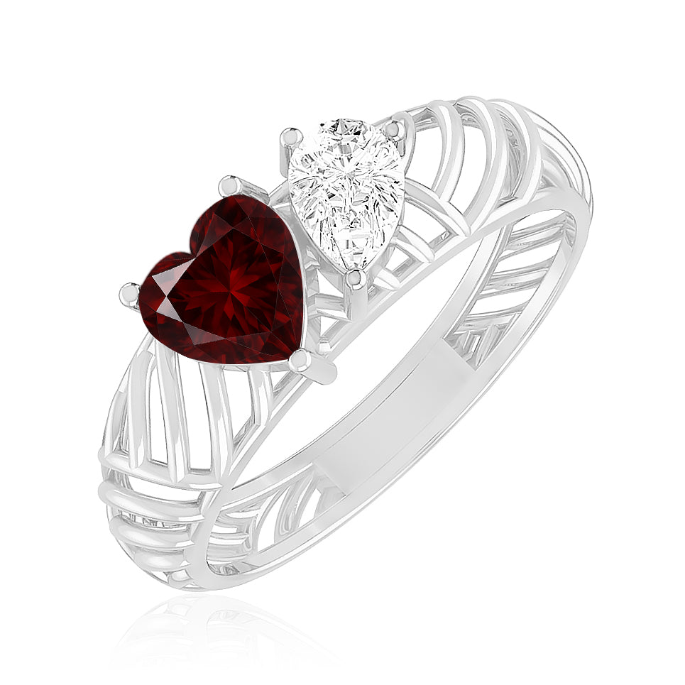 Heart Cut Garnet Ring | Sterling Silver Birthstone Ring | Genuine Gemstone Studded Ring | Personalized Promise Ring | Gift for Her