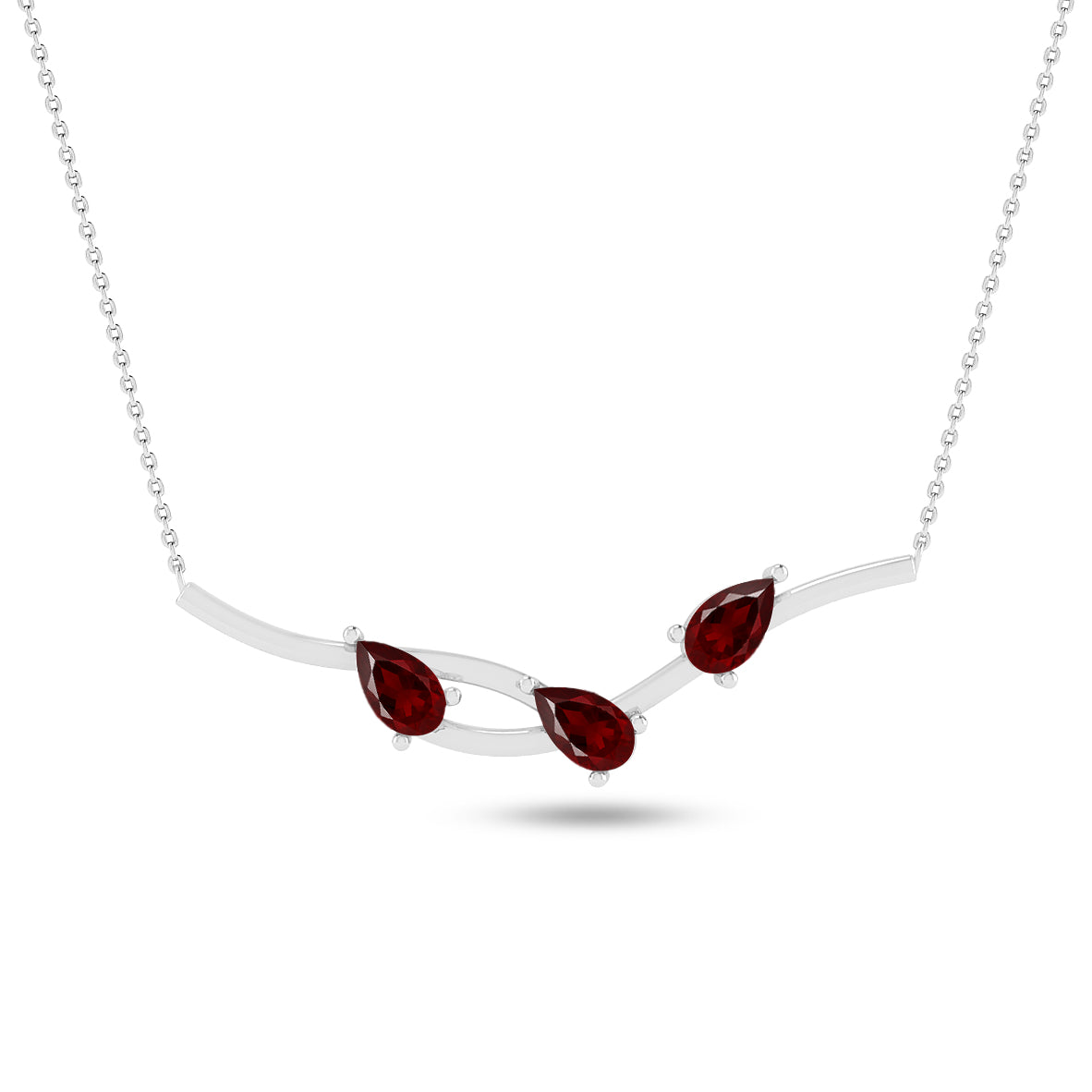 Three-Stone Curved Bar Necklace | Sterling Silver Birthstone Necklace | Adjustable Chain | 15 Gemstone Choices | Personalized Gemstone Pendant