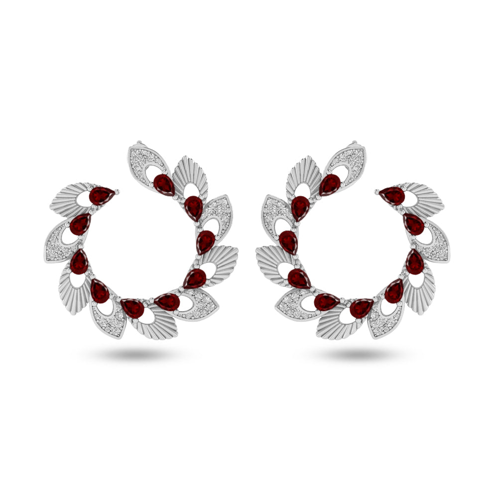 Floral Wreath Hoop Earrings | 925 Sterling Silver Birthstone Stud Earrings | Diamond Accent Gemstone Earrings | 15 Birthstone Options | Gift for Women