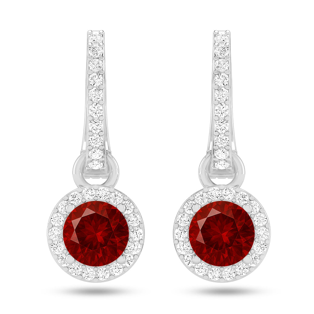 Round Halo Drop Earrings | 925 Sterling Silver Birthstone Stud Earrings | Diamond Accent Gemstone Earrings | 15 Birthstone Options | Gift for Women