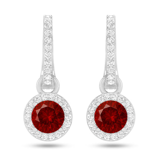 Round Halo Drop Earrings | 925 Sterling Silver Birthstone Stud Earrings | Diamond Accent Gemstone Earrings | 15 Birthstone Options | Gift for Women