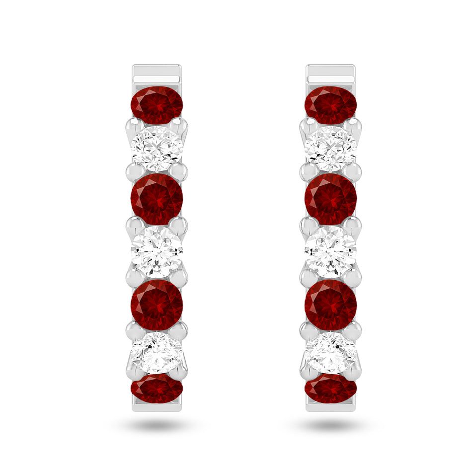 Inside-Outside Hoop Earrings | 925 Sterling Silver Birthstone Stud Earrings | Diamond Accent Gemstone Earrings | 15 Birthstone Options | Gift for Women