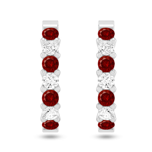 Inside-Outside Hoop Earrings | 925 Sterling Silver Birthstone Stud Earrings | Diamond Accent Gemstone Earrings | 15 Birthstone Options | Gift for Women
