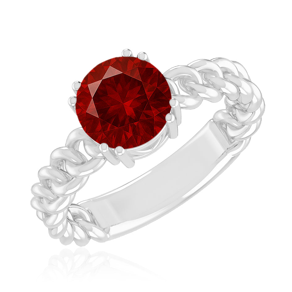 Chain Link Solitaire Ring | Sterling Silver Birthstone Ring | Genuine Gemstone & Diamond Studded Ring | Personalized Promise Ring | Gift for Her