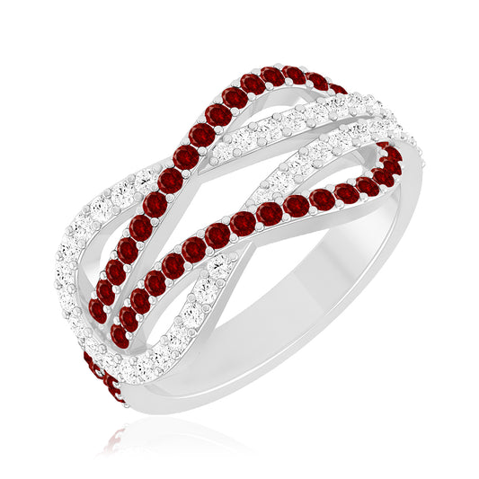 Infinity Crossover Band Ring| Sterling Silver Birthstone Ring | Genuine Gemstone & Diamond Studded Ring | Personalized Promise Ring | Gift for Her