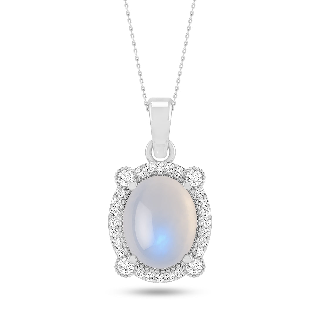 Oval Cabochon Halo Pendant | Starburst Pendant | Heart Knot Teardrop Pendant | Sterling Silver Birthstone Necklace | Diamond Accent | Adjustable Chain | 15 Gemstone Choices