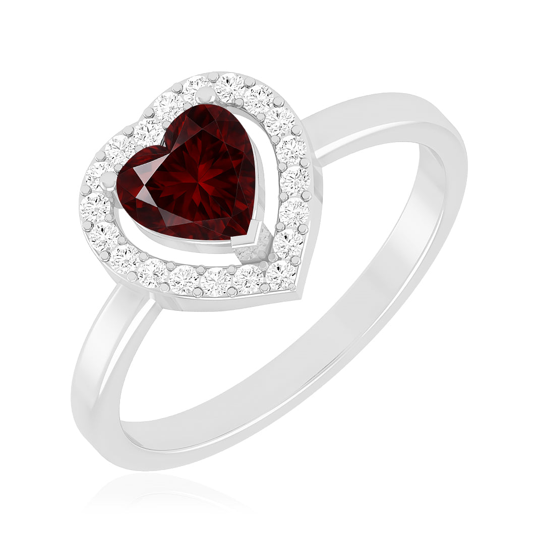 Heart Halo Ring | Sterling Silver Birthstone Ring | Genuine Gemstone Studded Ring | Personalized Promise Ring | Gift for Her