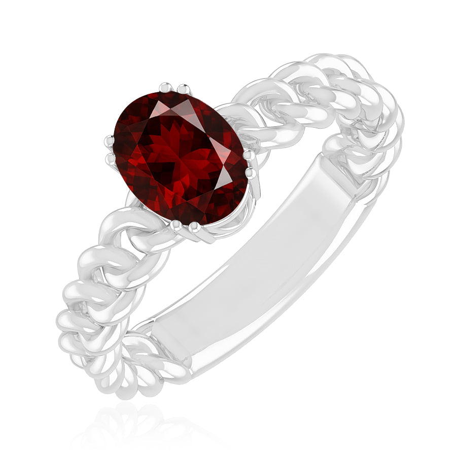 Chain Link Solitaire Ring | Sterling Silver Birthstone Ring | Genuine Gemstone Studded Ring | Personalized Promise Ring | Gift for Her