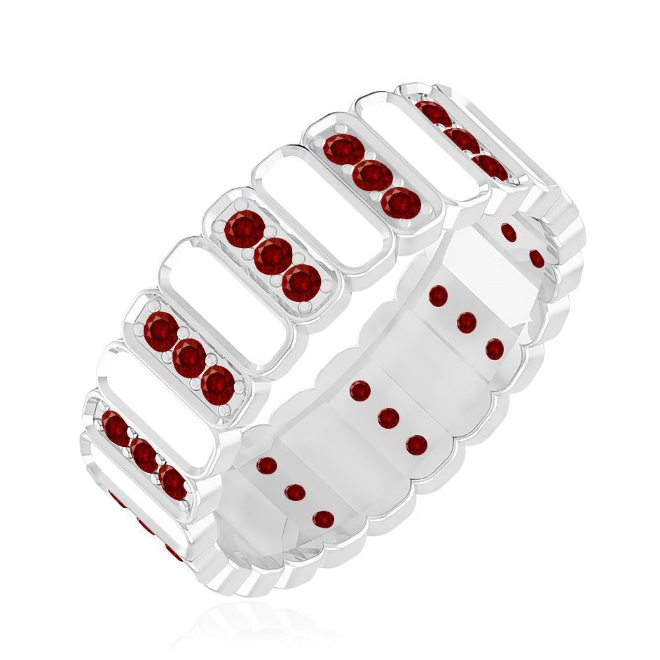 Full Eternity Band Ring | Sterling Silver Birthstone Ring | Genuine Gemstone & Diamond Studded Ring | Personalized Promise Ring | Gift for Her