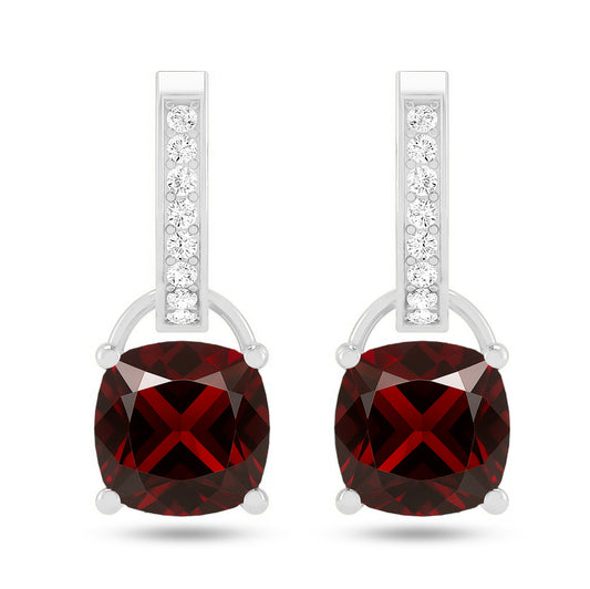 Cushion Cut Drop Stud Earrings | 925 Sterling Silver Birthstone Stud Earrings | Diamond Accent Gemstone Earrings | 15 Birthstone Options | Gift for Women (Copy)