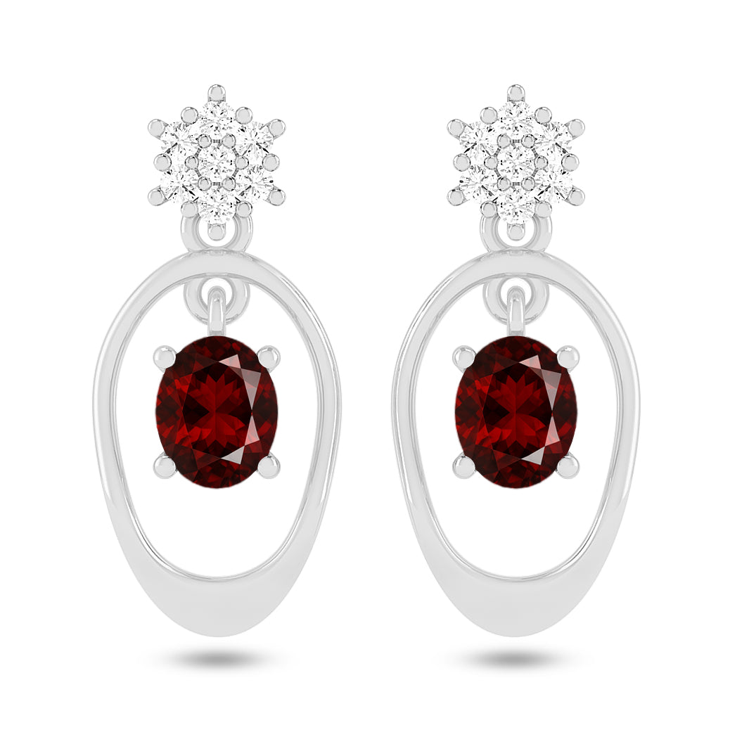 Open Oval Drop Earrings | 925 Sterling Silver Birthstone Stud Earrings | Diamond Accent Gemstone Earrings | 15 Birthstone Options | Gift for Women