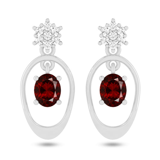 Open Oval Drop Earrings | 925 Sterling Silver Birthstone Stud Earrings | Diamond Accent Gemstone Earrings | 15 Birthstone Options | Gift for Women