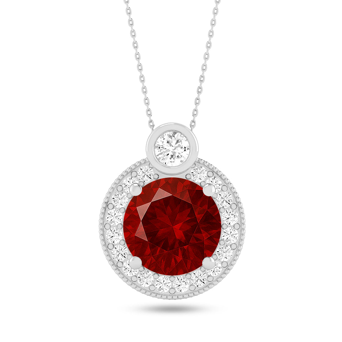 Round Halo Pendant | Starburst Pendant | Heart Knot Teardrop Pendant | Sterling Silver Birthstone Necklace | Diamond Accent | Adjustable Chain | 15 Gemstone Choices