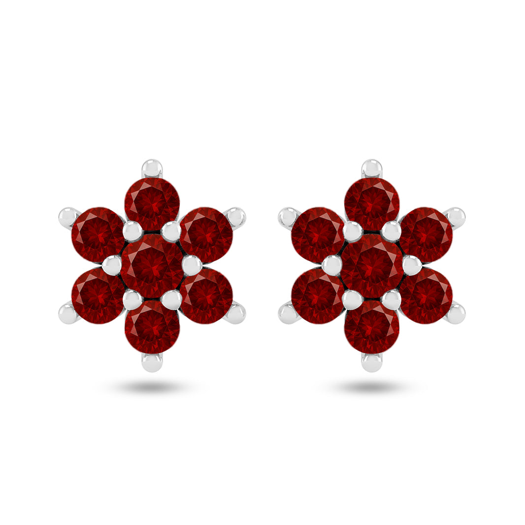 Floral Cluster Stud Earrings | 925 Sterling Silver Birthstone Stud Earrings | Diamond Accent Gemstone Earrings | 15 Birthstone Options | Gift for Women