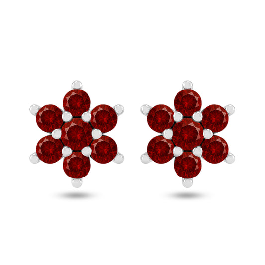 Floral Cluster Stud Earrings | 925 Sterling Silver Birthstone Stud Earrings | Diamond Accent Gemstone Earrings | 15 Birthstone Options | Gift for Women