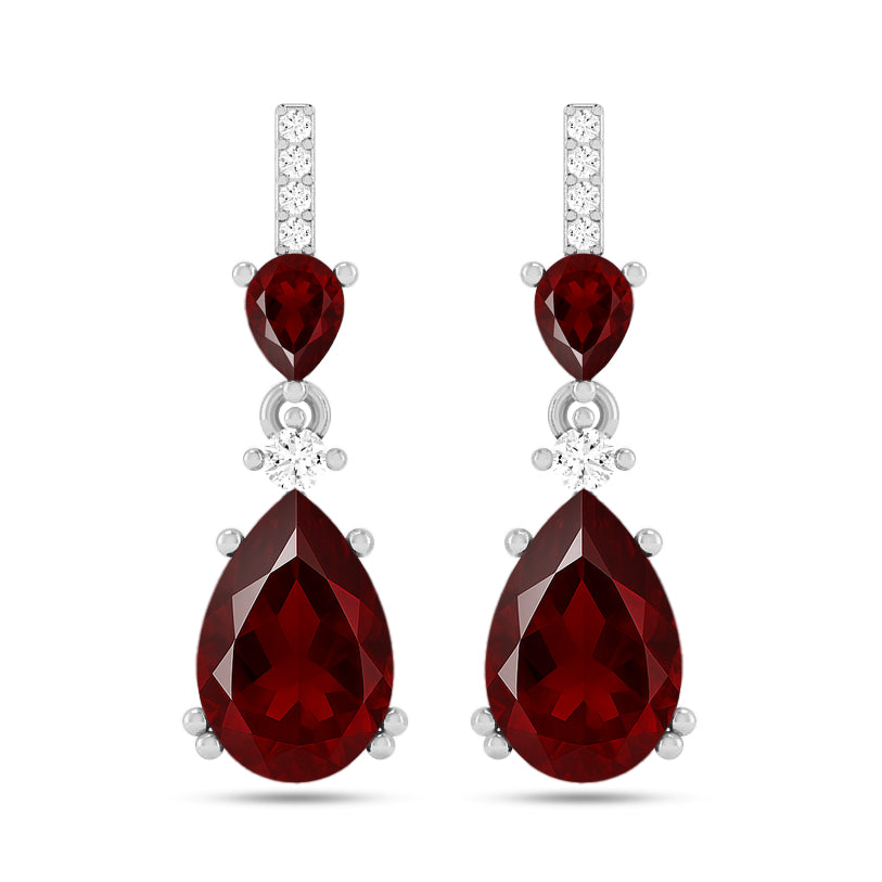 Three-Stone Drop Earrings | 925 Sterling Silver Birthstone Stud Earrings | Diamond Accent Gemstone Earrings | 15 Birthstone Options | Gift for Women