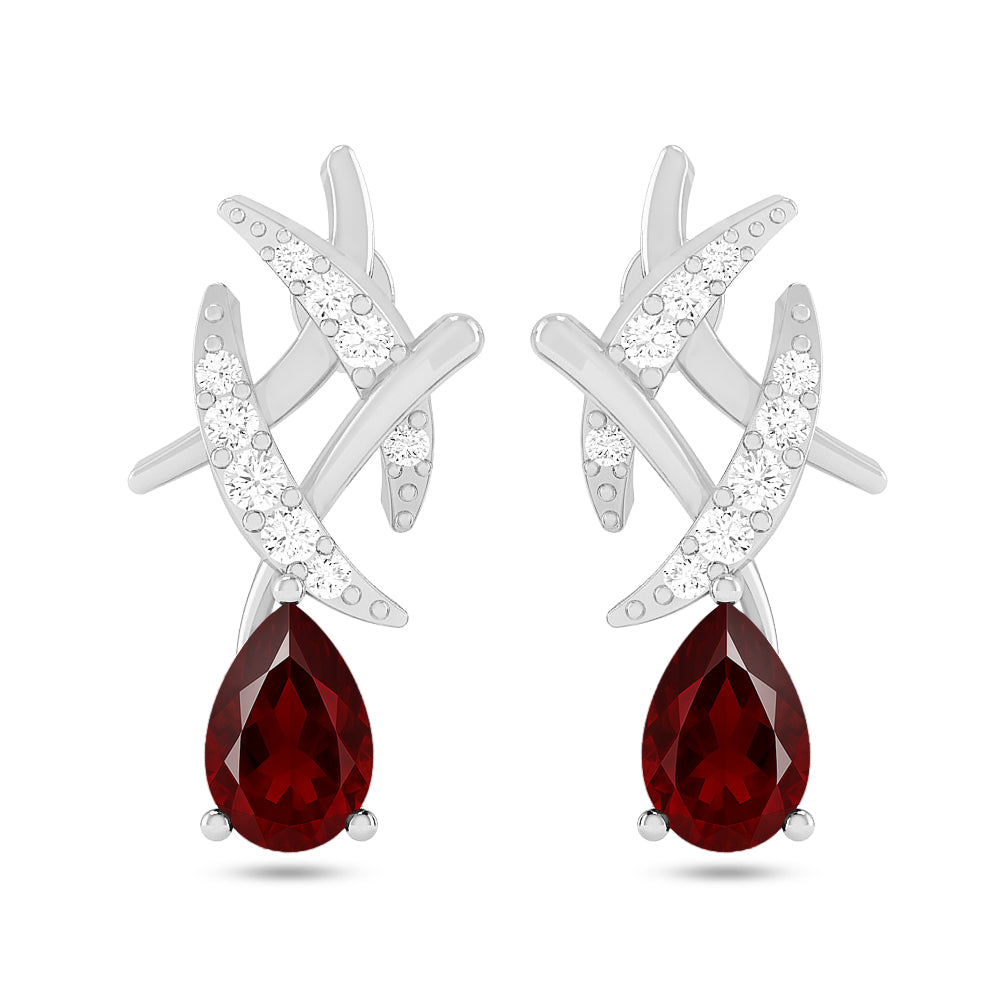 Criss-Cross Drop Earrings | 925 Sterling Silver Birthstone Stud Earrings | Diamond Accent Gemstone Earrings | 15 Birthstone Options | Gift for Women