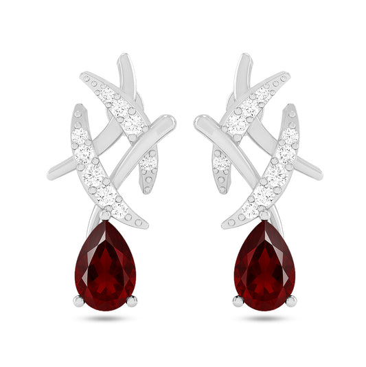 Criss-Cross Drop Earrings | 925 Sterling Silver Birthstone Stud Earrings | Diamond Accent Gemstone Earrings | 15 Birthstone Options | Gift for Women