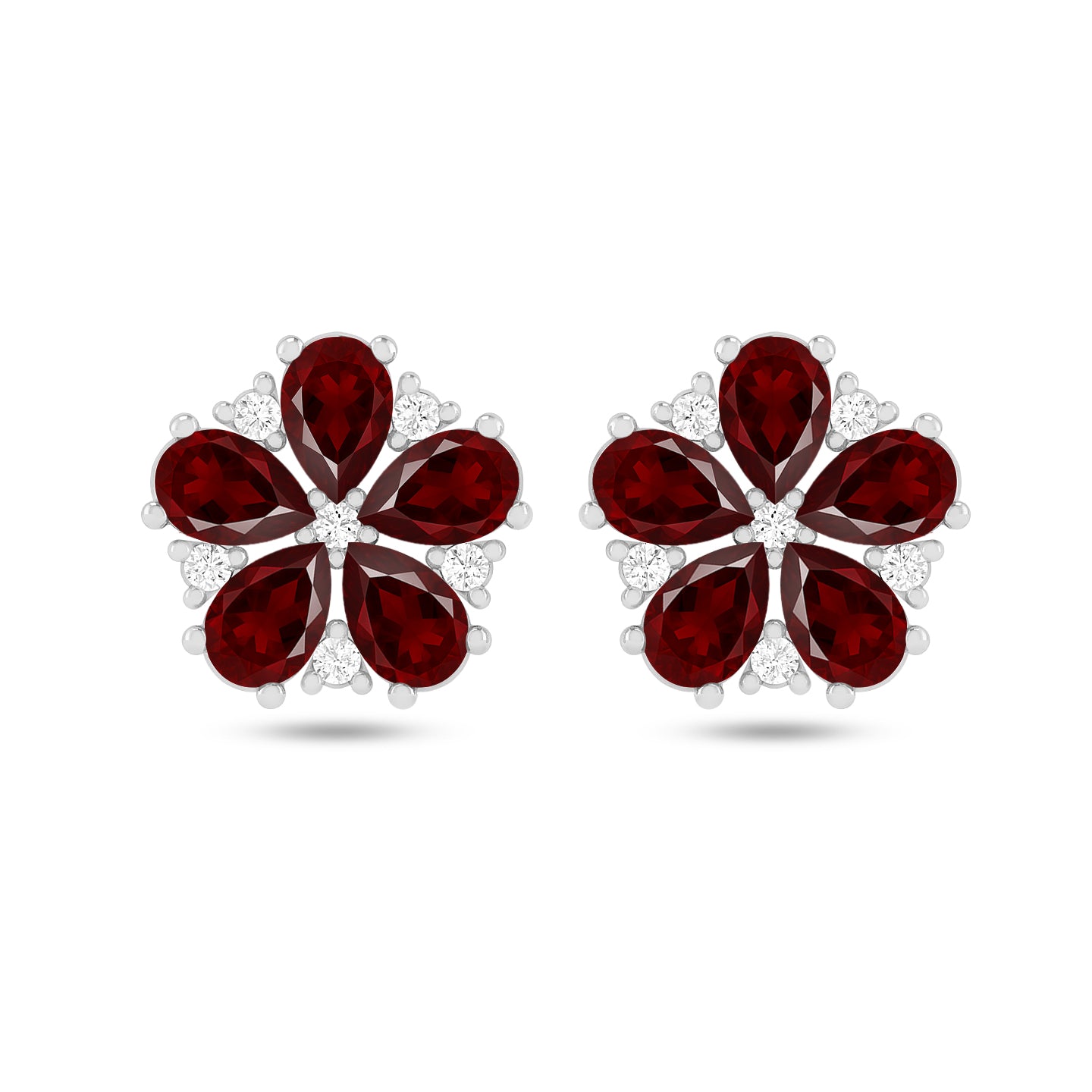 Pear Cut Garnet Gemstones | 925 Sterling Silver Birthstone Stud Earrings | Diamond Accent Gemstone Earrings | 15 Birthstone Options | Gift for Women