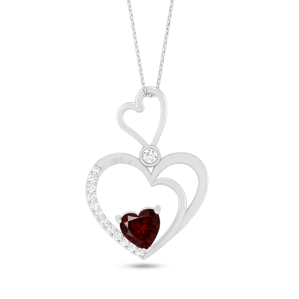 Double Heart Pendant | Starburst Pendant | Heart Knot Teardrop Pendant | Sterling Silver Birthstone Necklace | Diamond Accent | Adjustable Chain | 15 Gemstone Choices