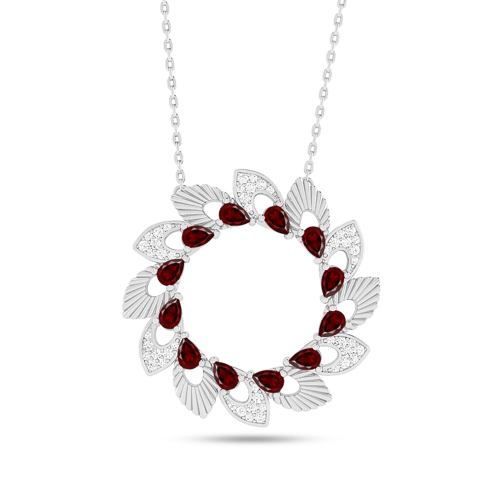 Floral Wreath Pendant | Starburst Pendant | Heart Knot Teardrop Pendant | Sterling Silver Birthstone Necklace | Diamond Accent | Adjustable Chain | 15 Gemstone Choices