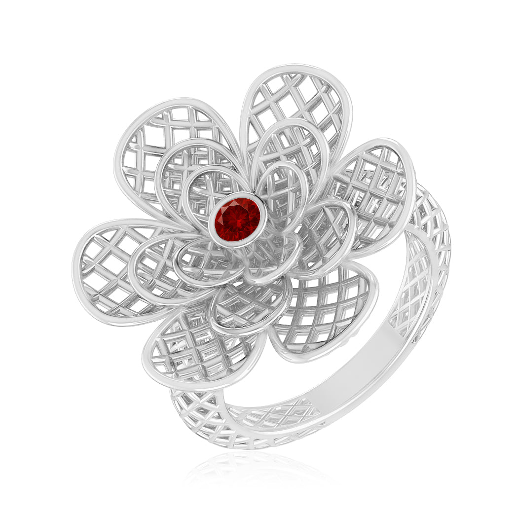 Floral Statement Ring | Sterling Silver Birthstone Ring | Genuine Gemstone & Diamond Studded Ring | Personalized Promise Ring | Gift for Her