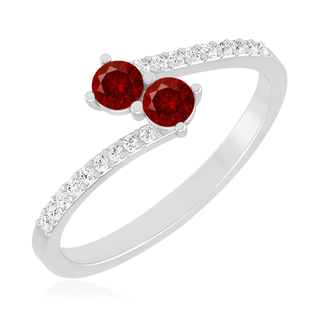 Toi et Moi Ring | Sterling Silver Birthstone Ring | Genuine Gemstone & Diamond Studded Ring | Personalized Promise Ring | Gift for Her