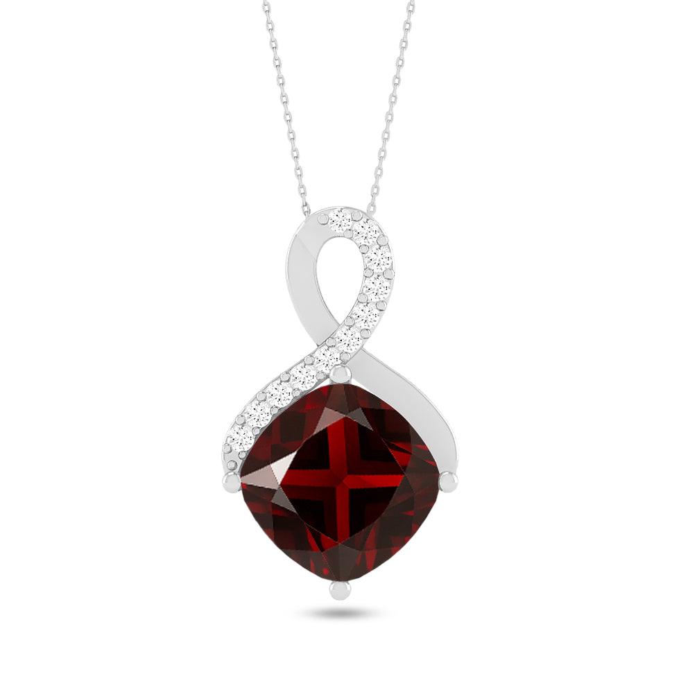 Infinity Cushion Solitaire Pendant | Starburst Pendant | Heart Knot Teardrop Pendant | Sterling Silver Birthstone Necklace | Diamond Accent | Adjustable Chain | 15 Gemstone Choices