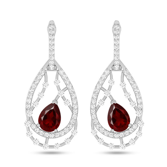 Double Teardrop Halo Drop Earrings | 925 Sterling Silver Birthstone Stud Earrings | Diamond Accent Gemstone Earrings | 15 Birthstone Options | Gift for Women