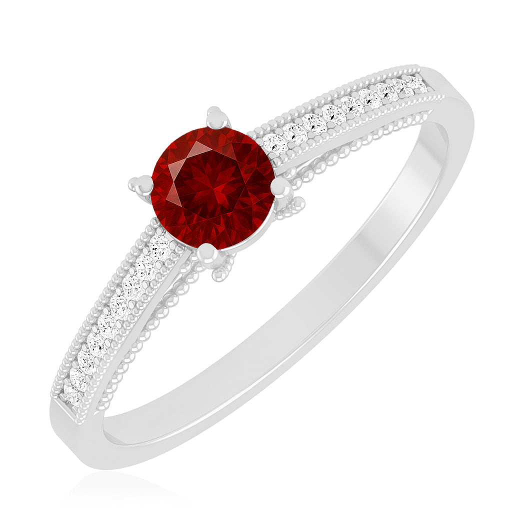 Milgrain Solitaire Ring | Sterling Silver Birthstone Ring | Genuine Gemstone & Diamond Studded Ring | Personalized Promise Ring | Gift for Her