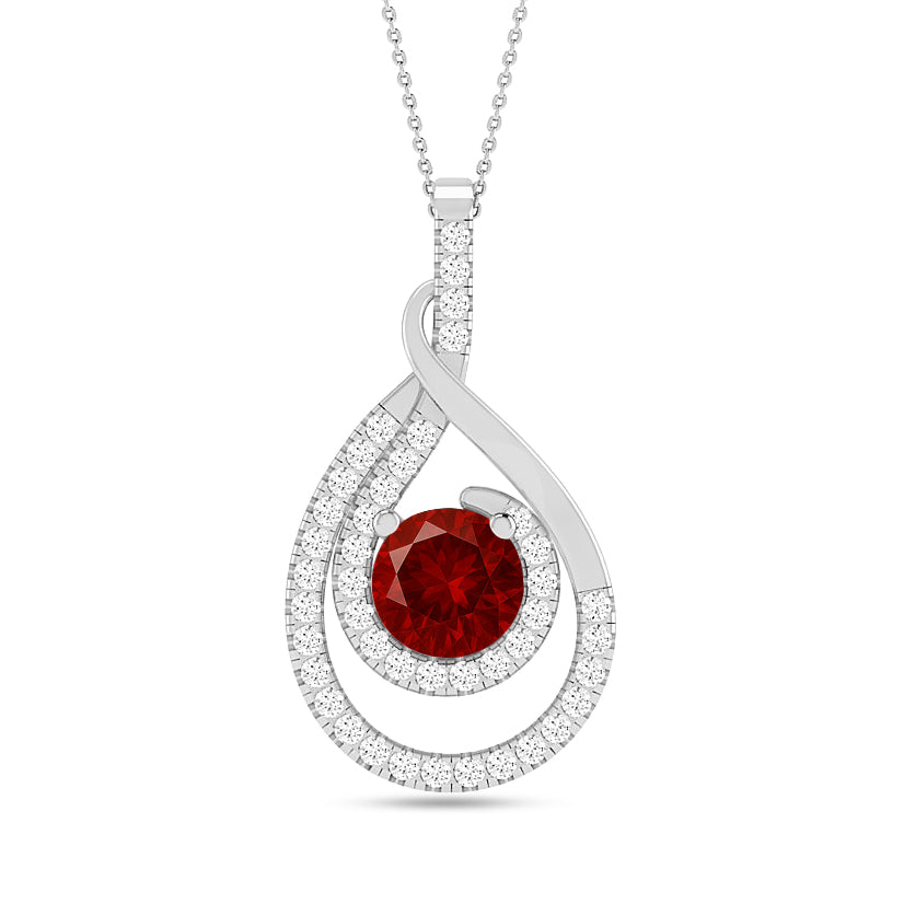 Teardrop Swirl Halo Pendant | Starburst Pendant | Heart Knot Teardrop Pendant | Sterling Silver Birthstone Necklace | Diamond Accent | Adjustable Chain | 15 Gemstone Choices