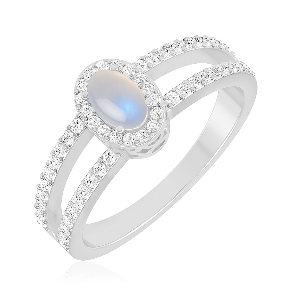 Halo Split Shank Ring | Sterling Silver Birthstone Ring | Genuine Gemstone & Diamond Studded Ring | Personalized Promise Ring | Gift for Her