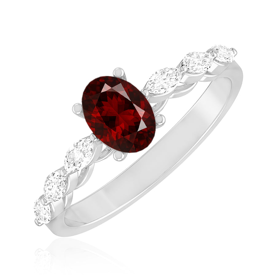 Oval Solitaire Ring with Marquise Diamond Accents | Sterling Silver Birthstone Ring | Genuine Gemstone & Diamond Studded Ring | Personalized Promise Ring | Gift for Her (Copy)
