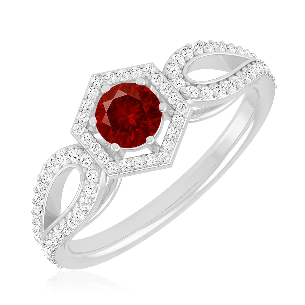 Hexagon Halo Solitaire Ring | Sterling Silver Birthstone Ring | Genuine Gemstone & Diamond Studded Ring | Personalized Promise Ring | Gift for Her