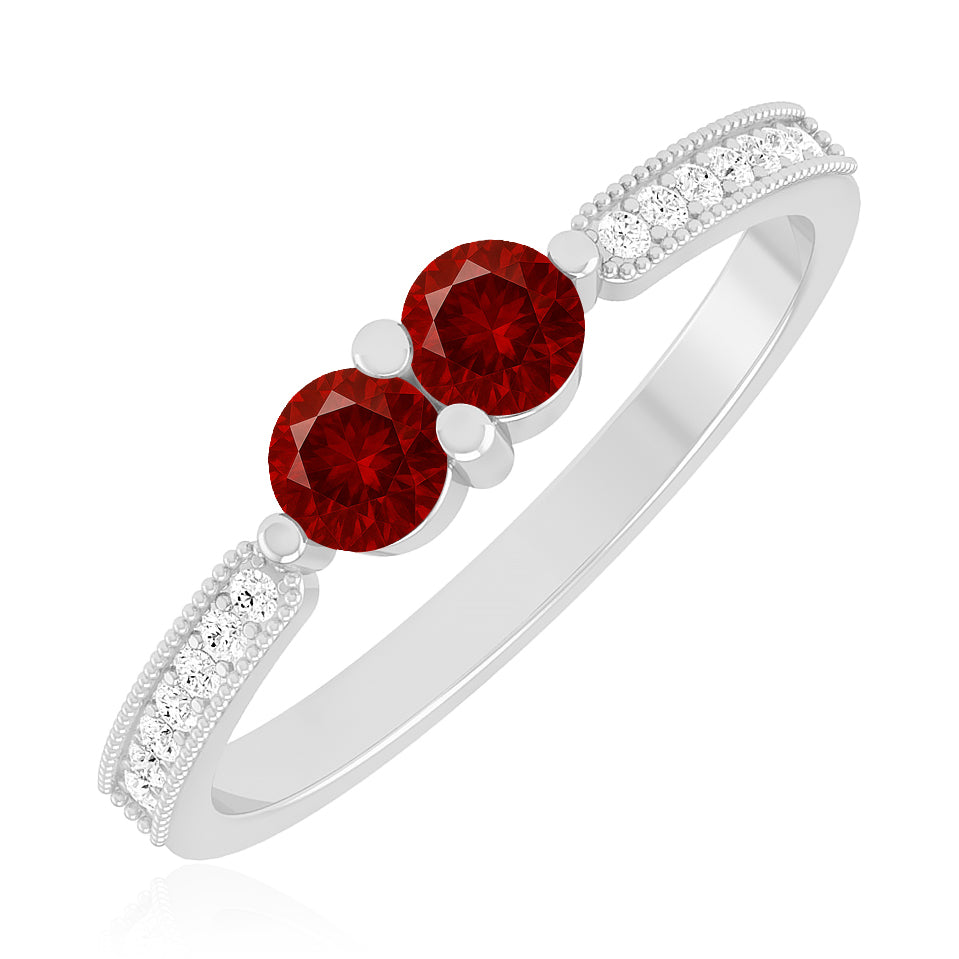 Toi et Moi Ring | Sterling Silver Birthstone Ring | Genuine Gemstone & Diamond Studded Ring | Personalized Promise Ring | Gift for Her