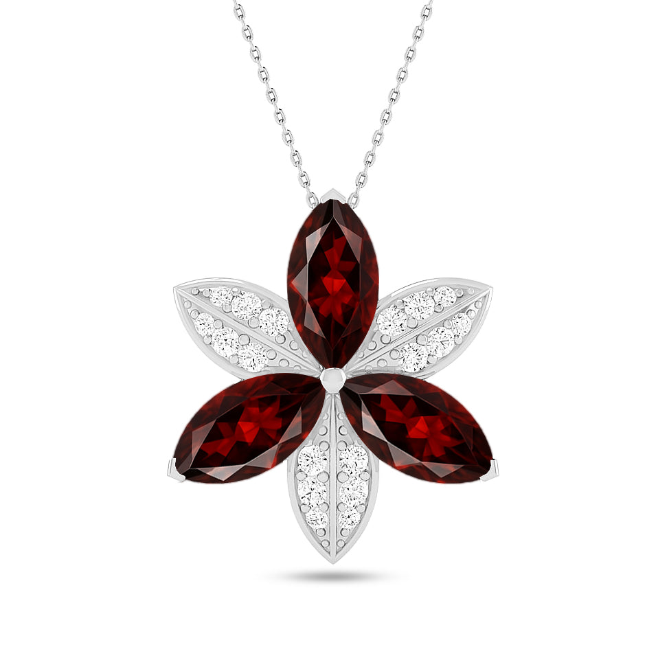 Floral Marquise Pendant | Starburst Pendant | Heart Knot Teardrop Pendant | Sterling Silver Birthstone Necklace | Diamond Accent | Adjustable Chain | 15 Gemstone Choices