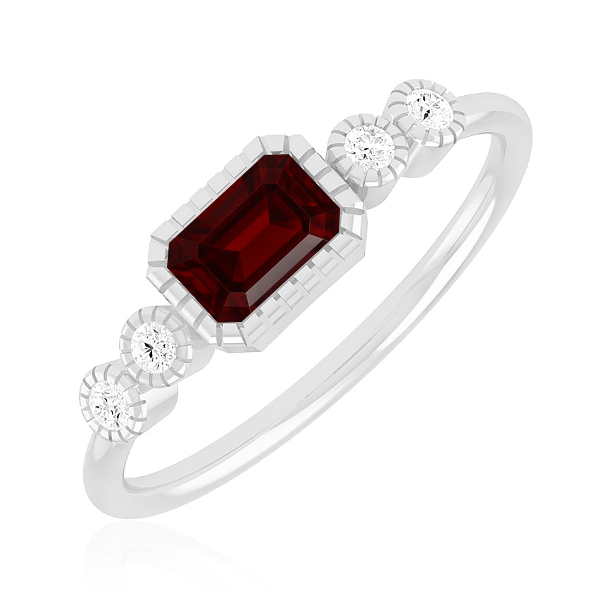 Art Deco Bezel Ring | Sterling Silver Birthstone Ring | Genuine Gemstone & Diamond Studded Ring | Personalized Promise Ring | Gift for Her