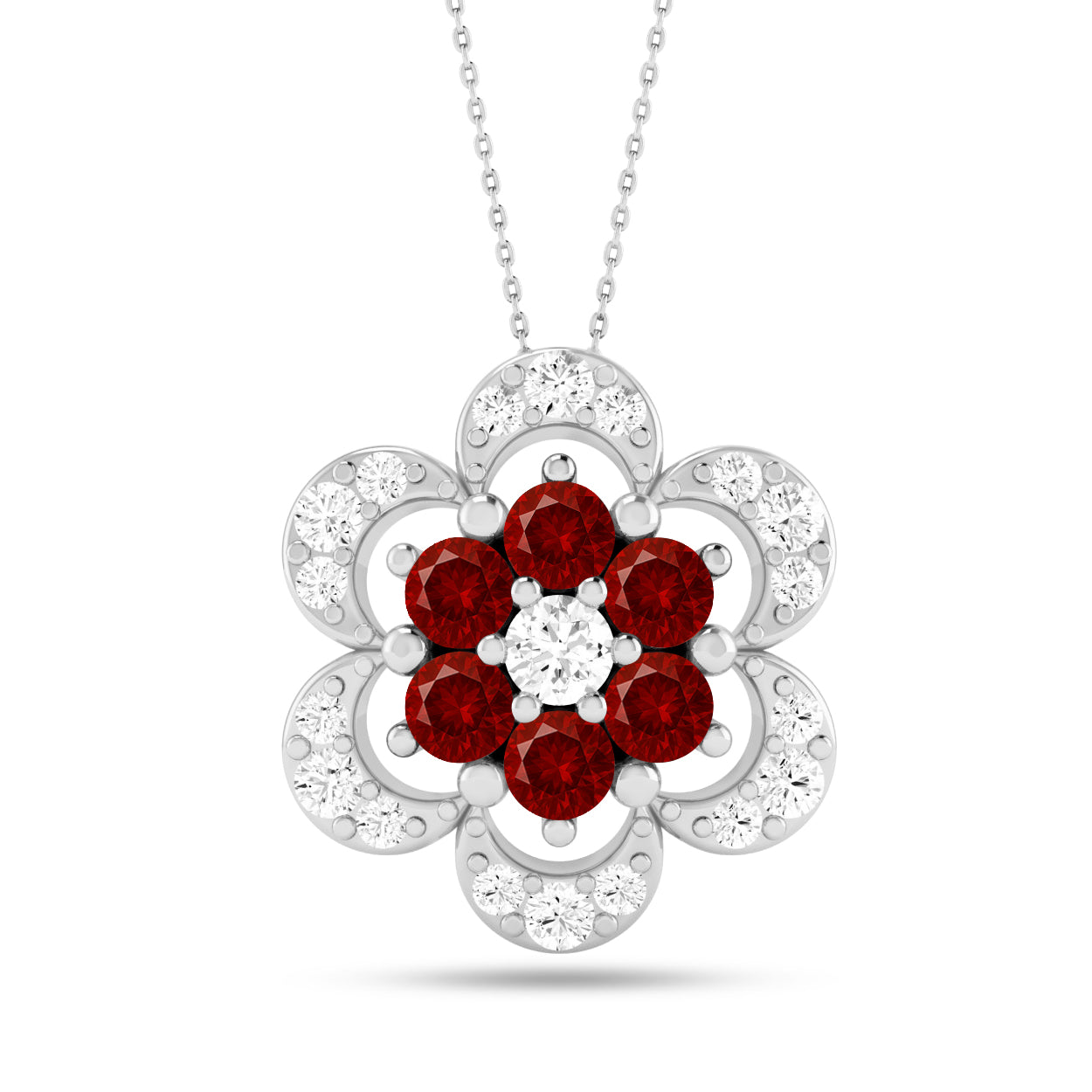 Floral Cluster Pendant | Starburst Pendant | Heart Knot Teardrop Pendant | Sterling Silver Birthstone Necklace | Diamond Accent | Adjustable Chain | 15 Gemstone Choices
