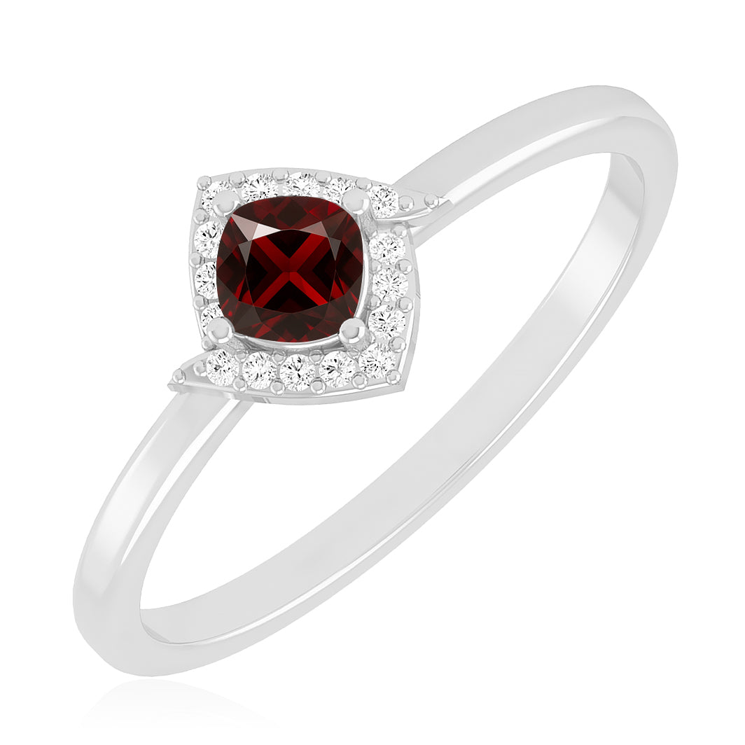 Cushion Halo Solitaire Ring | Sterling Silver Birthstone Ring | Genuine Gemstone & Diamond Studded Ring | Personalized Promise Ring | Gift for Her
