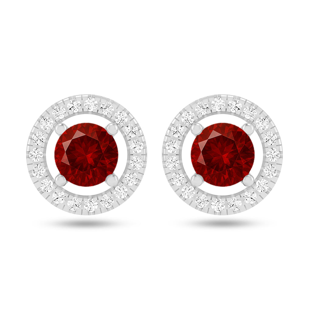 Round Halo Stud Earrings | 925 Sterling Silver Birthstone Stud Earrings | Diamond Accent Gemstone Earrings | 15 Birthstone Options | Gift for Women