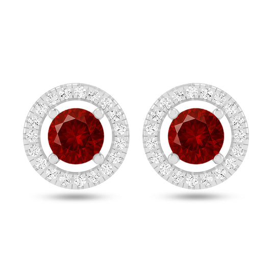 Round Halo Stud Earrings | 925 Sterling Silver Birthstone Stud Earrings | Diamond Accent Gemstone Earrings | 15 Birthstone Options | Gift for Women