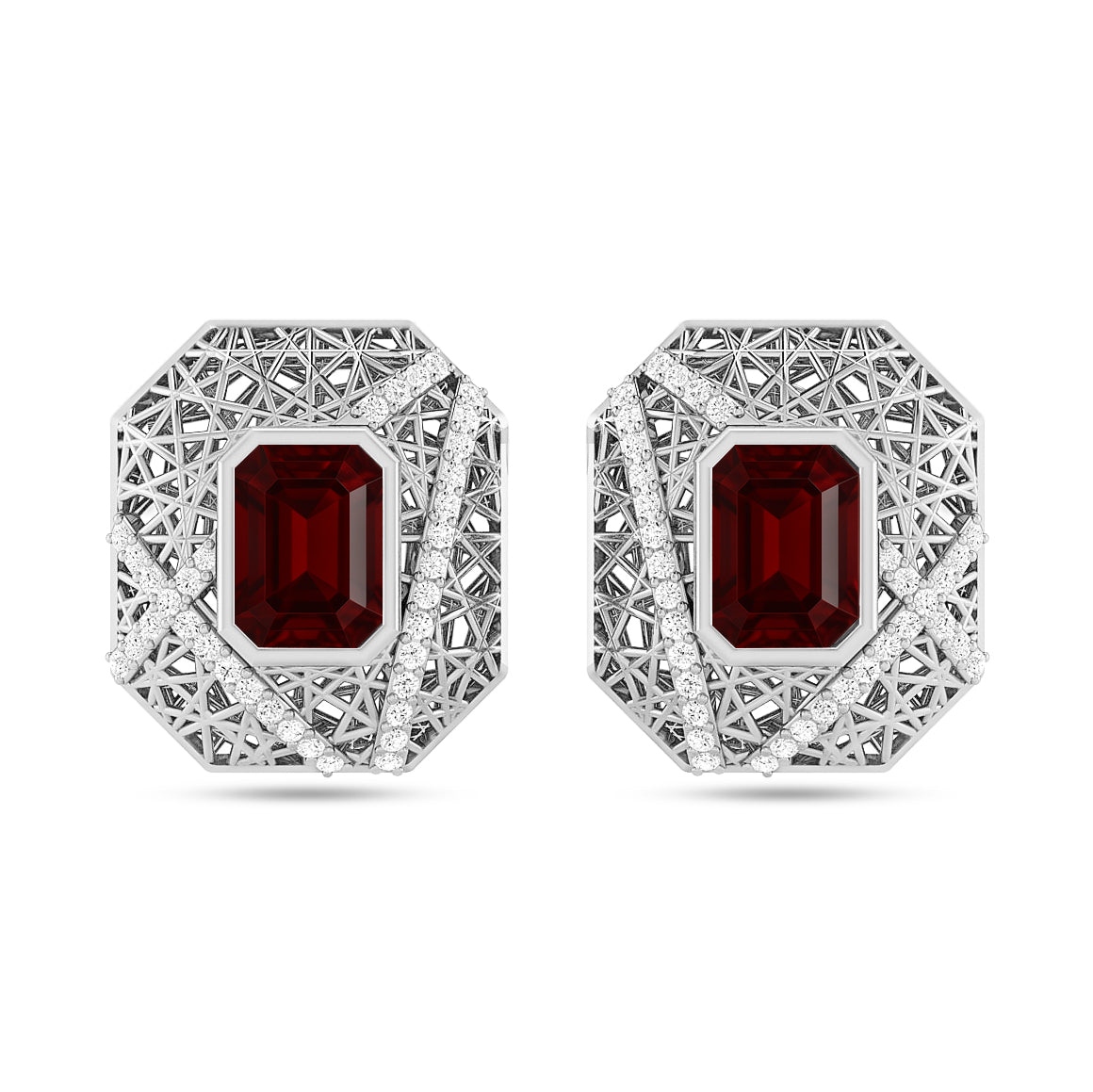 Art Deco Geometric Stud Earrings | 925 Sterling Silver Birthstone Stud Earrings | Diamond Accent Gemstone Earrings | 15 Birthstone Options | Gift for Women