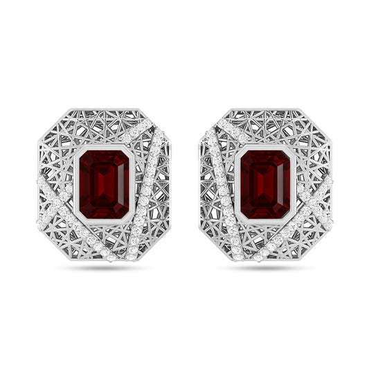 Art Deco Geometric Stud Earrings | 925 Sterling Silver Birthstone Stud Earrings | Diamond Accent Gemstone Earrings | 15 Birthstone Options | Gift for Women