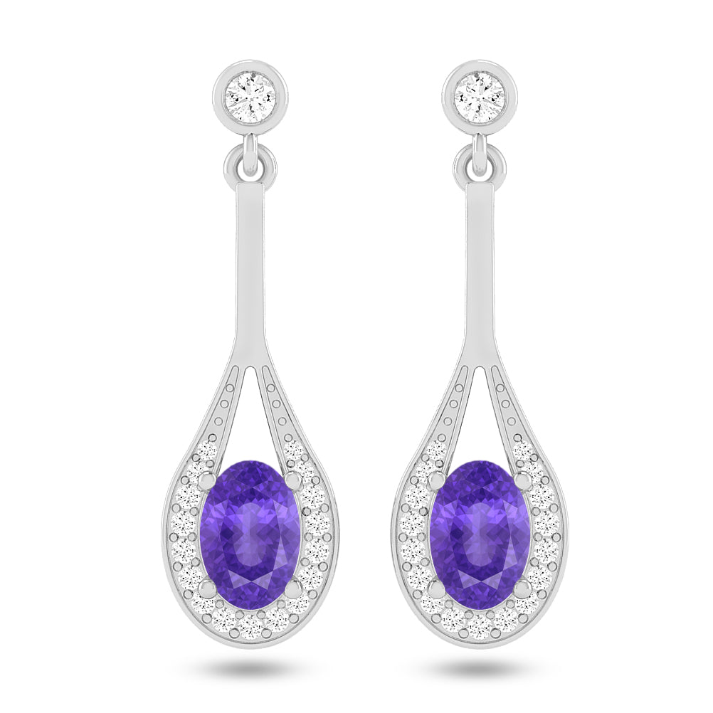 Teardrop Halo Dangle Earrings | 925 Sterling Silver Birthstone Stud Earrings | Diamond Accent Gemstone Earrings | 15 Birthstone Options | Gift for Women